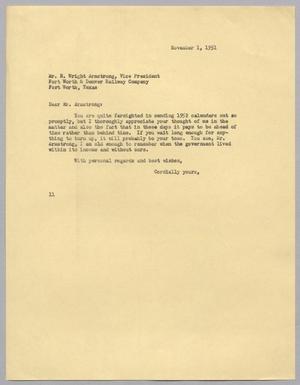 [Letter from Isaac H. Kempner to R. Wright Armstrong, November 1, 1951]