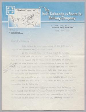 Primary view of object titled '[Letter from The Gulf, Colorado and Santa Fe Railway Company to I. H. Kempner, July 24,1951]'.