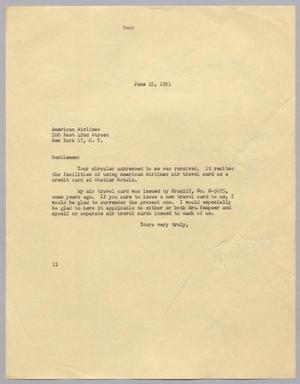 [Letter from I. H. Kempner to American Airlines, June 15, 1951]