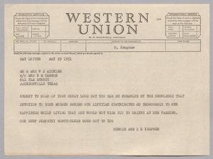 [Telegram from Henrietta and Isaac H. Kempner to Mr. and Mrs. W. J. Aicklen, May 29, 1951]