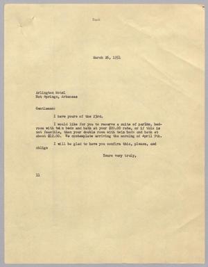 [Letter from I. H. Kempner to Arlington Hotel, March 26, 1951]