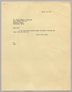 [Letter from I. H. Kempner to Robert Hempel, March 12, 1951]