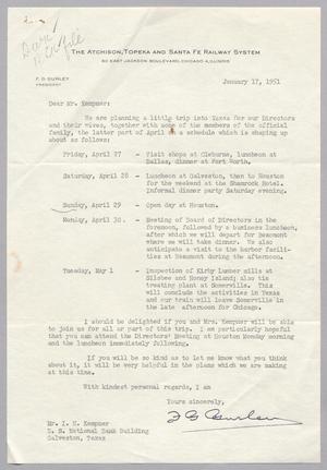 Primary view of object titled '[Letter from Fred G. Gurley to I. H. Kempner, January 17, 1951]'.
