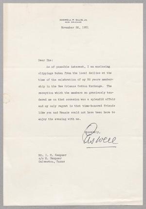 Primary view of object titled '[Letter from Caswell P. Ellis, Jr.  to I. H. Kempner, November 26, 1951]'.