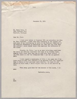 [Letter from I. H. Kempner to Henry Ford II, December 27, 1951]
