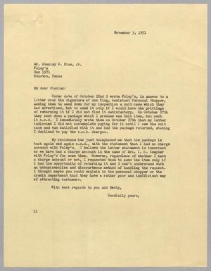 [Letter from I. H. Kempner to Stanley G. Blum, Jr., November 3, 1951]