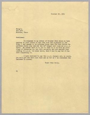 [Letter from I. H. Kempner to Foley's, October 27, 1951]