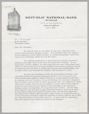 [Letter from Fred F. Florence to I. H. Kempner and H. Kempner, July 5, 1951]