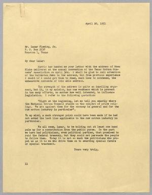 [Letter from I. H. Kempner to Lamar Fleming, Jr., April 20, 1951]