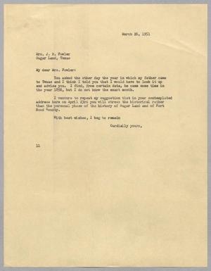 [Letter from I. H. Kempner to Mrs. J. B. Fowler, March 26, 1951]
