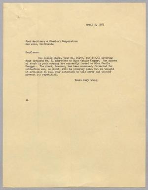 [Letter from I. H. Kempner to the Food Machinery and Chemical Corporation, April 2, 1951]