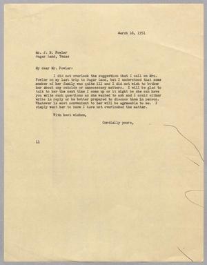 [Letter from I. H. Kempner to J. B. Fowler, March 16, 1951]