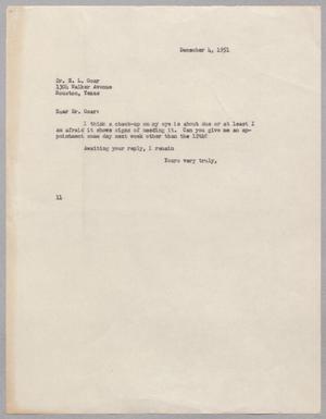[Letter from Isaac Herbert Kempner to E. L. Goar, December 4, 1951]
