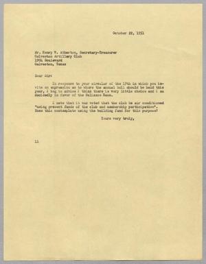 [Letter from I. H. Kempner to Mr. Henry W. Atherton, October 22, 1951]