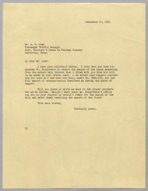 [Letter from I. H. Kempner to Mr. A. C. Ater, September 17, 1951]