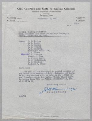 [Letter from Gulf, Colorado and Santa Fe Railway Company, September 11, 1951]
