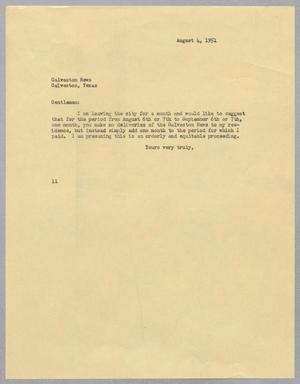 [Letter from Isaac Herbert Kempner to Galveston News, August 4, 1951]