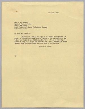 [Letter from Isaac H. Kempner to L. J. Cassell, July 26, 1951]