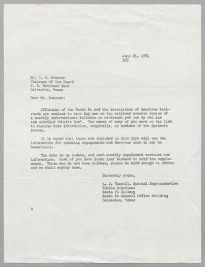 [Letter from L. J. Cassell to Mr. I. H. Kempner, June 21, 1951]