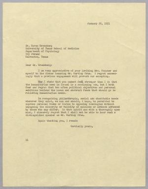 [Letter from I. H. Kempner to Dr. Ruven Greenberg, January 28, 1951]