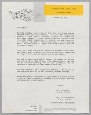 [Letter from the Galveston Save a Life League, January 18, 1951]