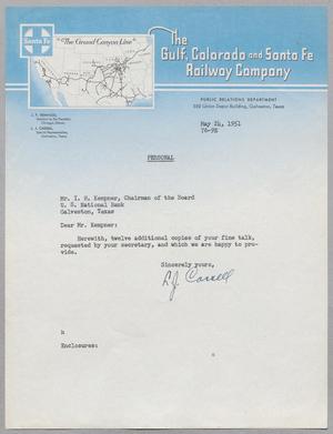 [Letter from L. J. Cassell to Mr. I. H. Kempner, May 24, 1951]
