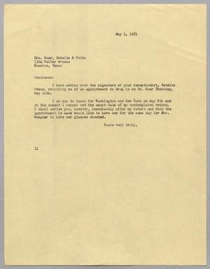 [Letter from I. H. Kempner to Drs. Goar, Schultz & Potts, May 1, 1951]