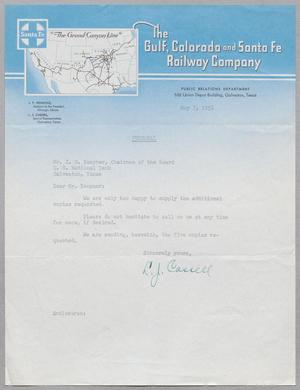 [Letter from L. J. Cassell to Mr. I. H. Kempner, May 7, 1951]