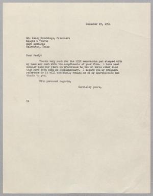 [Letter from I. H. Kempner to Mr. Sealy Hutchings, December 29, 1951]