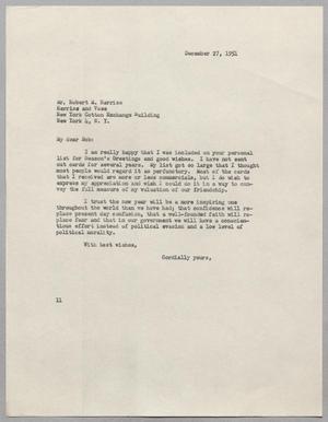 [Letter from I. H. Kempner to Mr. Robert M. Harriss, December 27, 1951]