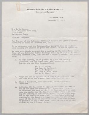 [Letter from W. J. Aicklen to Mr. I. H. Kempner, December 13, 1951]