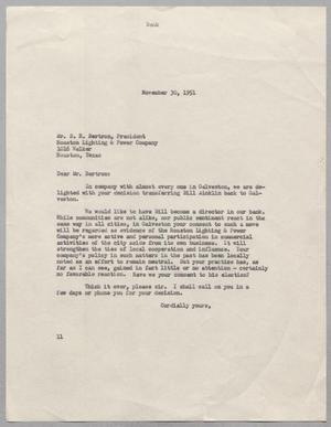 [Letter from I. H. Kempner to Mr. S. R. Bertron, November 30, 1951]