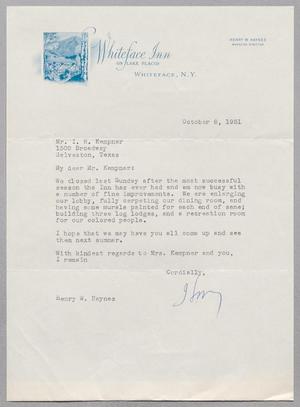 [Letter from Henry W. Haynes to Mr. I. H. Kempner, October 8, 1951]