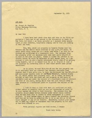 [Letter from I. H. Kempner to Mr. Robert M. Harriss, September 15, 1951]