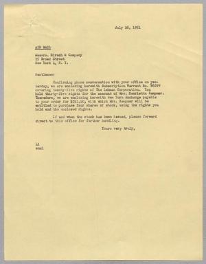 Primary view of object titled '[Letter from A. J. Biron to Hirsch & Company, July 26, 1951]'.