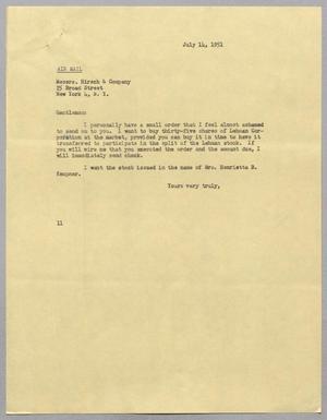 [Letter from I. H. Kempner to Hirsch & Company, July 14, 1951]