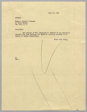 [Letter from A. H. Blackshear, Jr. to Messrs. Hirsch & Company, July 19, 1951]