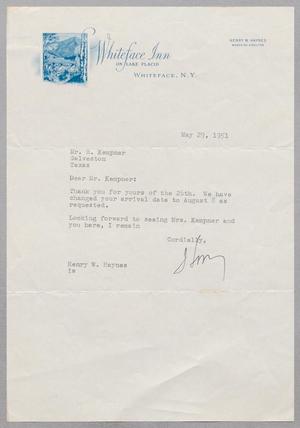[Letter from Henry W. Haynes to Mr. H. Kempner, May 29, 1951]