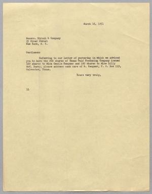 [Letter from Isaac Herbert Kempner to Messrs. Hirsch & Company, March 16, 1951]