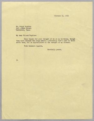 [Letter from I. H. Kempner to Mr. Oscar Hopkins, January 15, 1951]