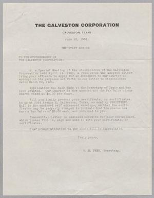 [Letter from The Galveston Corporation to the Stockholders of the Galveston Corporation, June 15, 1951]