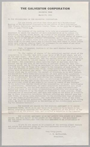 [Letter from The Galveston Corporation, March 20, 1951]