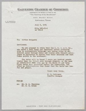 [Letter from F. G. Robinson to Cotton Shippers, July 6, 1951]