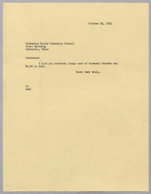 [Letter from Isaac Herbert Kempner to Galveston County Community Council, October 22, 1951]