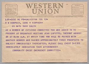 [Telegram from Community Chest Emergency Committee to D. W. Kempner]