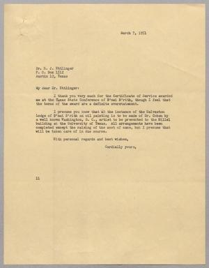Primary view of object titled '[Letter from I. H. Kempner to H. J. Ettlinger, March 7, 1951]'.