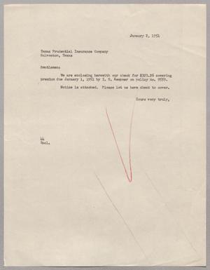 [Letter from A. H. Blackshear, Jr., to Texas Prudential Insurance Company, January 2, 1951]