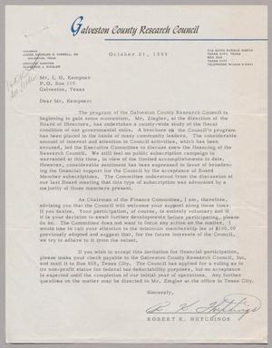 [Letter from Robert K. Hutchings to I. H. Kempner, October 21, 1959]