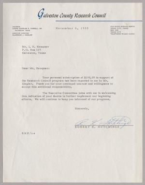 [Letter from Robert K. Hutchings to I. H. Kempner, November 6, 1959]