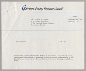[Invoice for Annual Subscription: Galveston County Research Council, 1963]